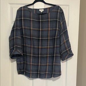 J. Jill Blue and Tan Plaid Blouse